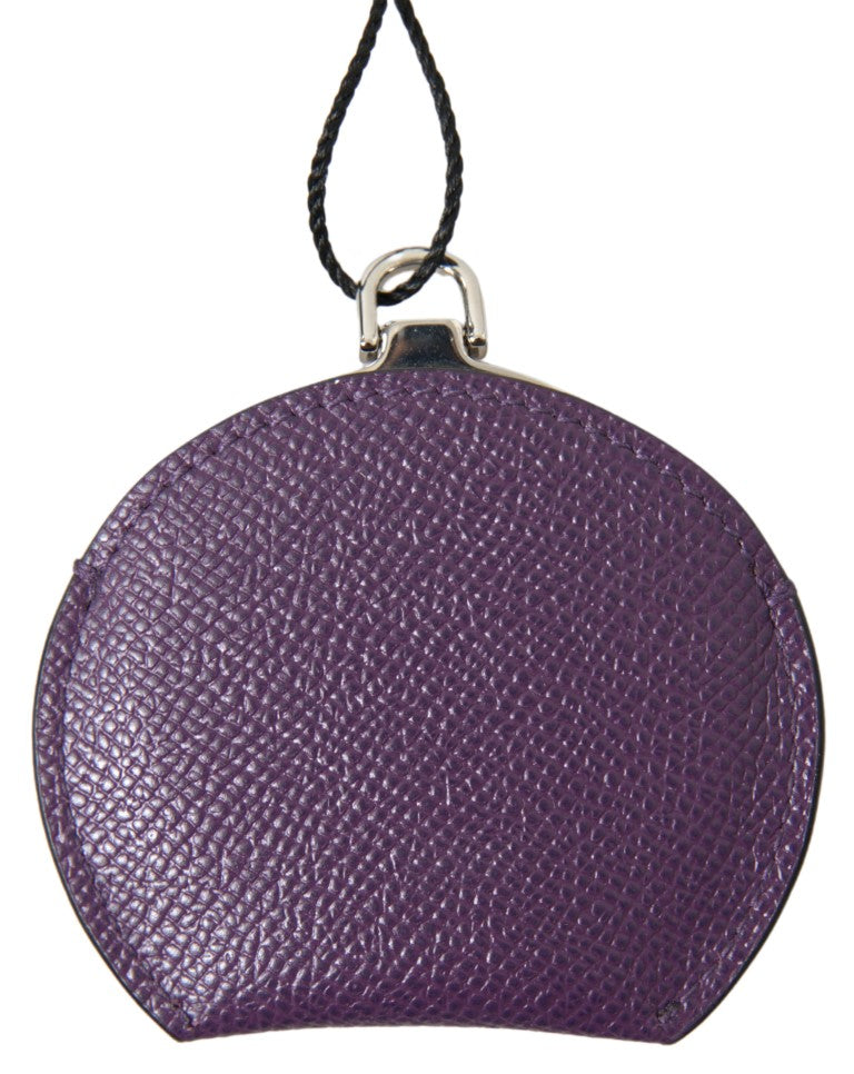 Purple Calfskin Leather Round Hand Mirror Holder