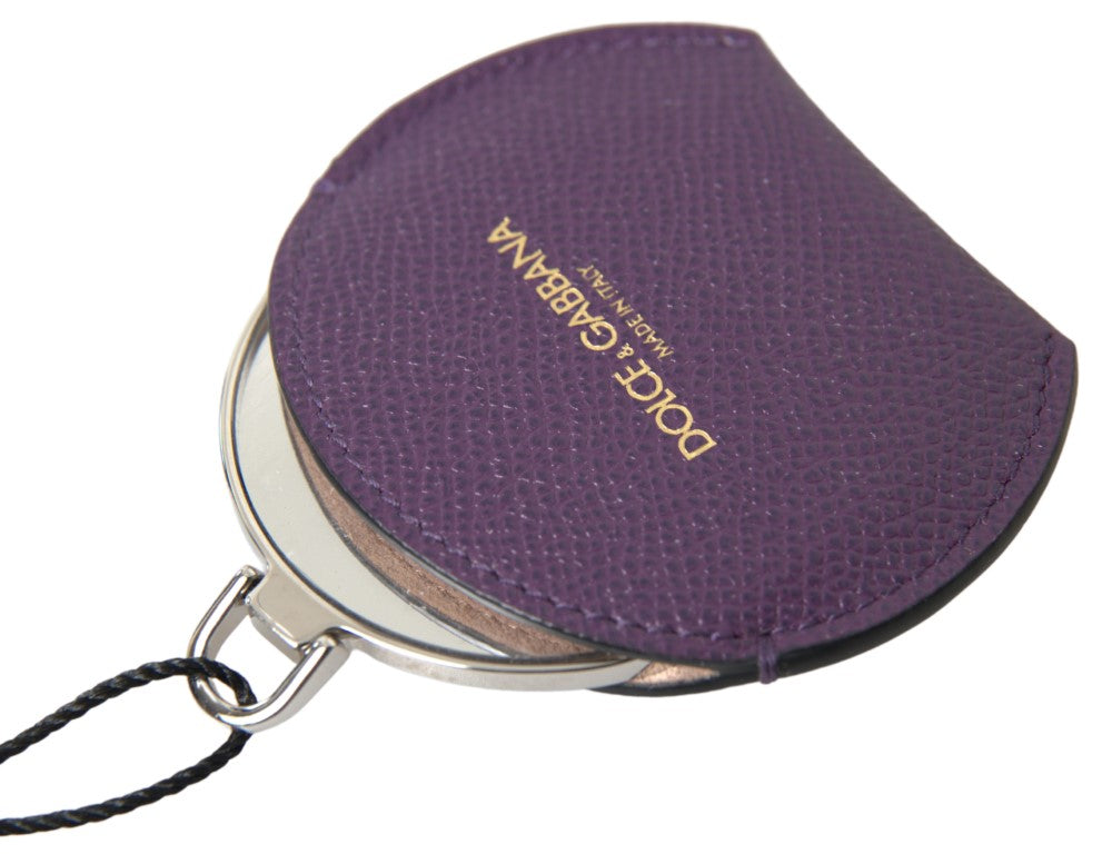 Purple Calfskin Leather Round Hand Mirror Holder