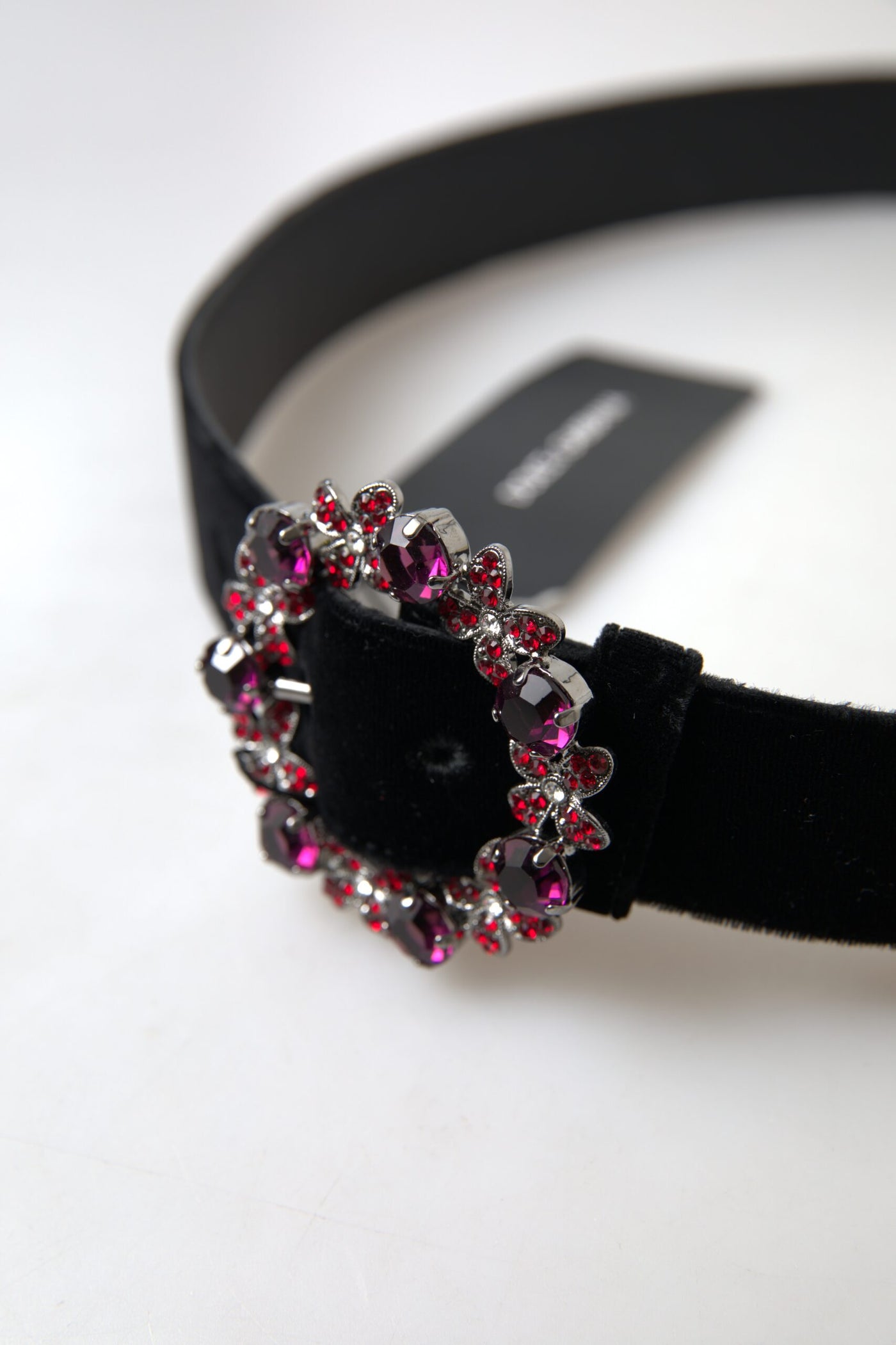 Black Velvet Floral Crystal Buckle Belt