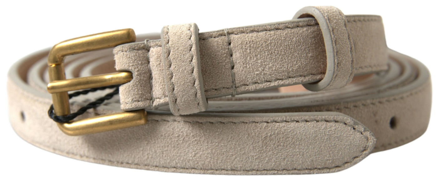 Beige Goatskin Leather Metal Buckle Belt