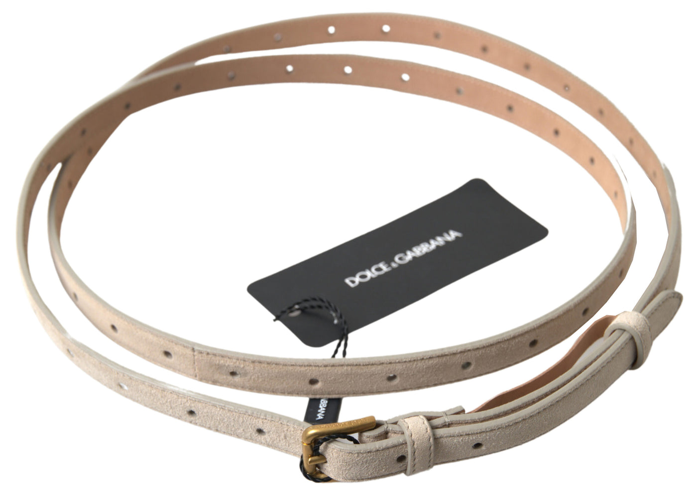 Beige Goatskin Leather Metal Buckle Belt