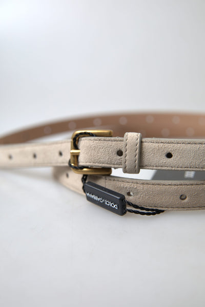 Beige Goatskin Leather Metal Buckle Belt