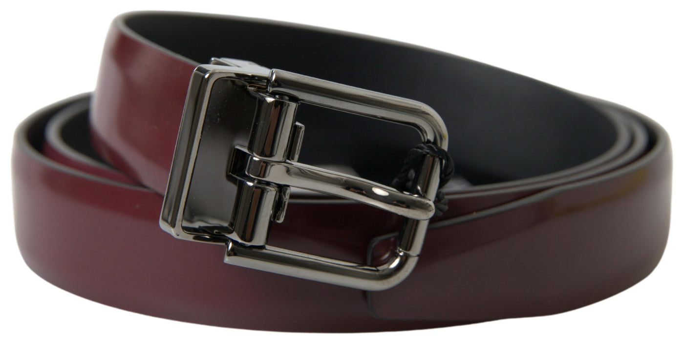 Bordeaux Leather Silver Metal Buckle Belt