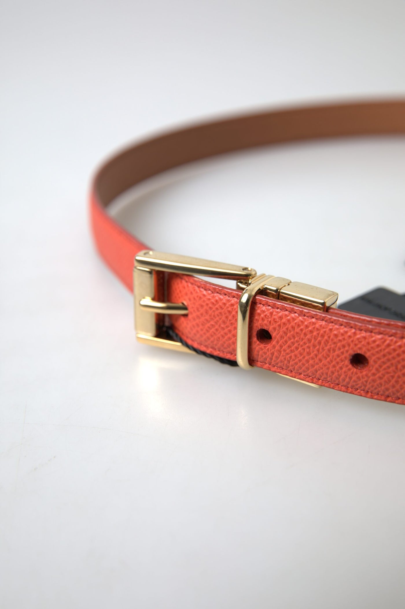 Orange Leather Gold Metal Buckle Women Belt