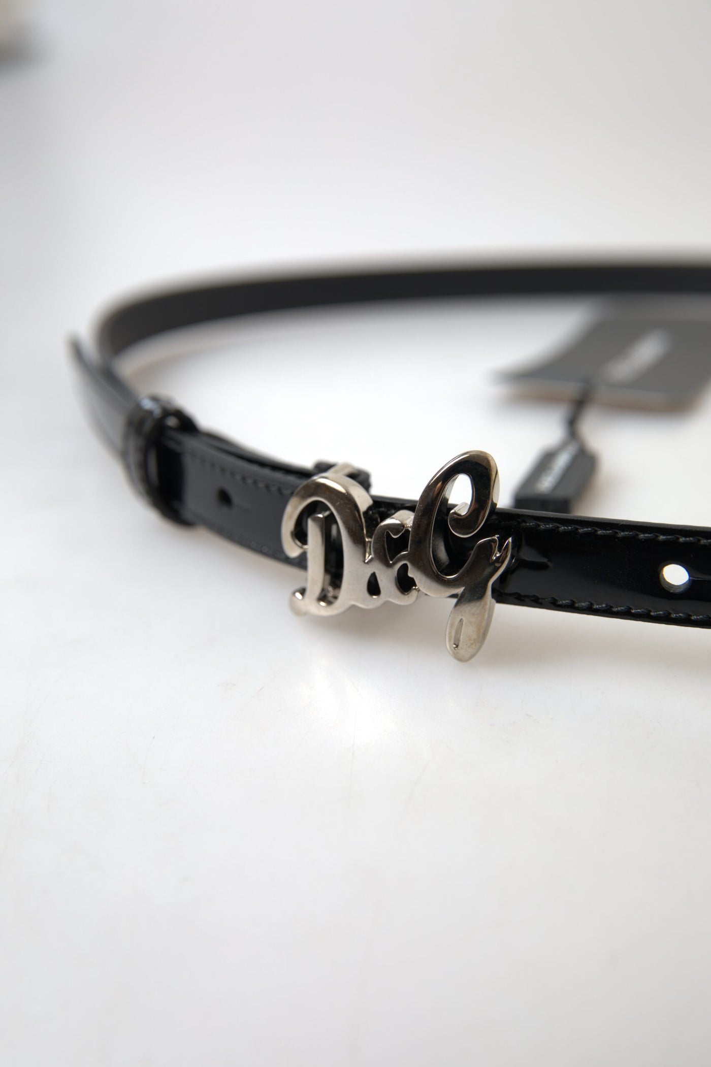 Black Leather Logo Metal Buckle Women Belt