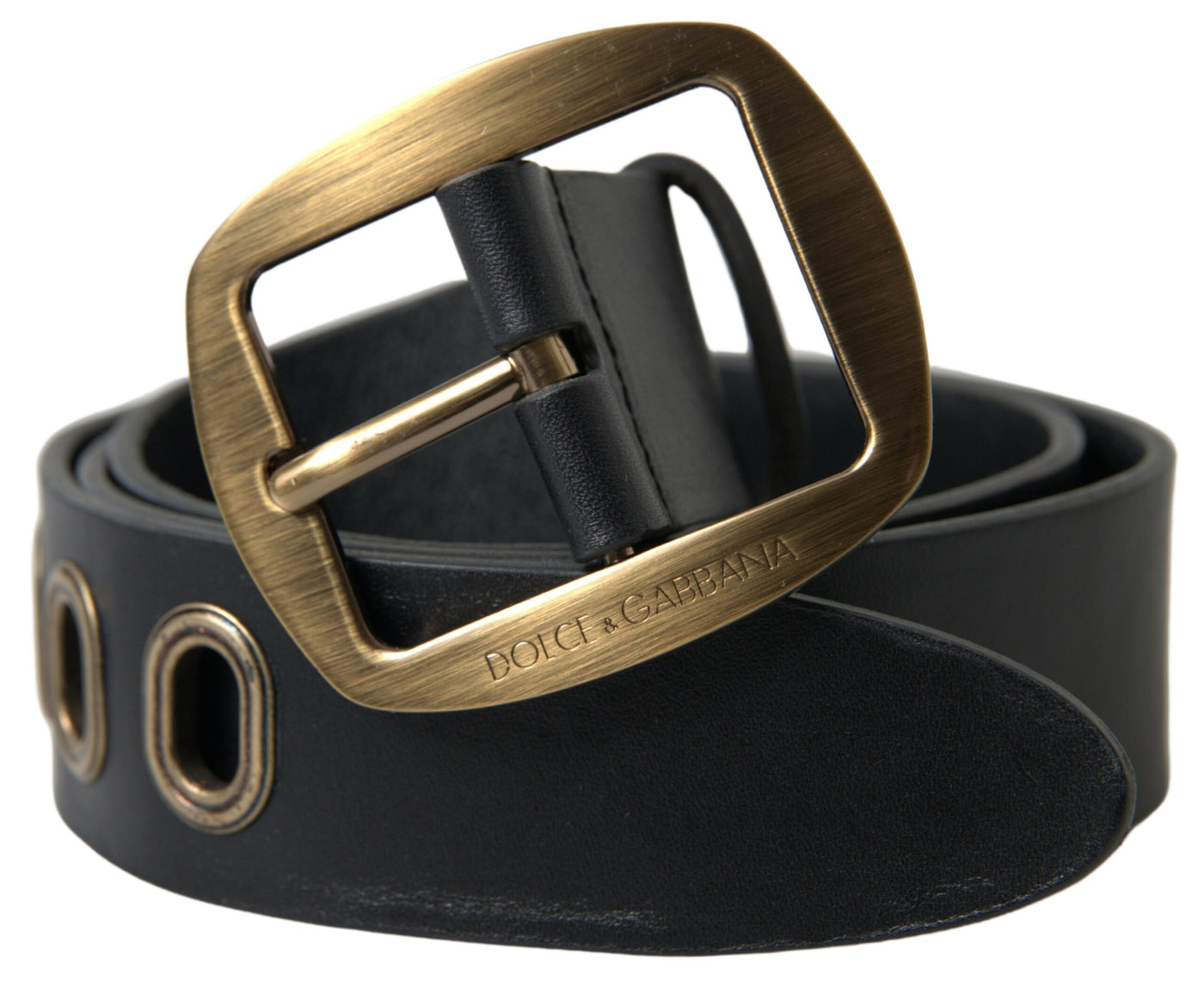 Black Leather Gold Metal Buckle Men Belt