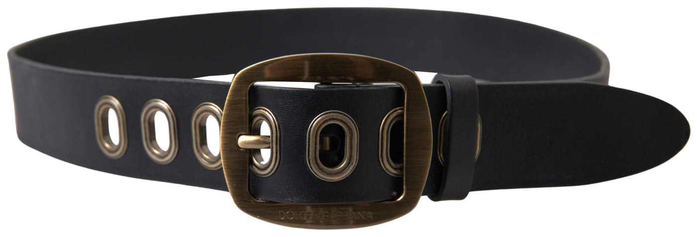 Black Leather Gold Metal Buckle Men Belt