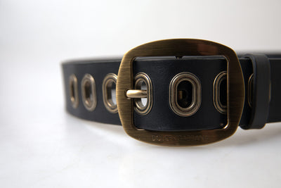 Black Leather Gold Metal Buckle Men Belt