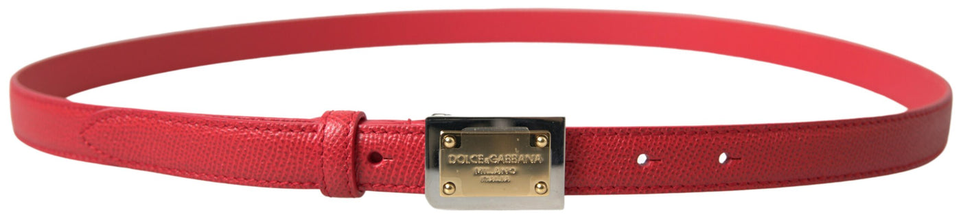 Red Leather Gold Engraved Metal Buckle Belt