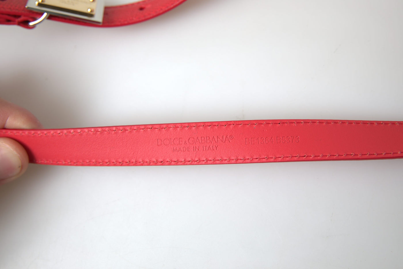 Red Leather Gold Engraved Metal Buckle Belt