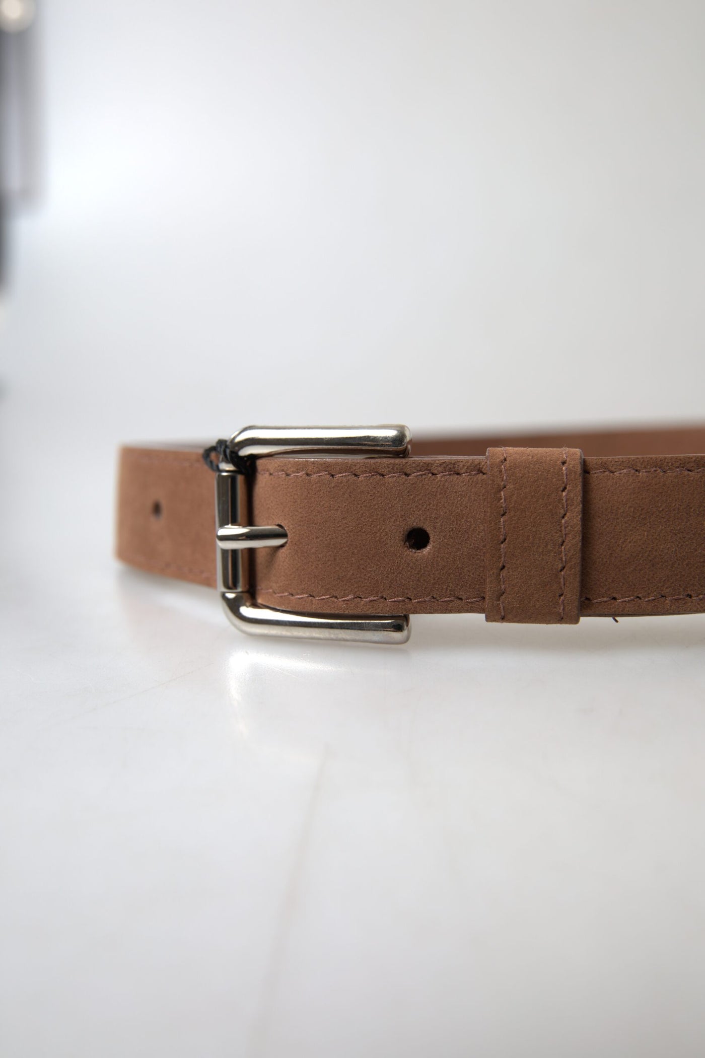 Brown Goatskin Leather Metal Buckle Belt