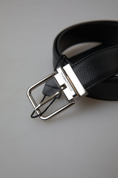 Black Leather Silver Metal Buckle Belt