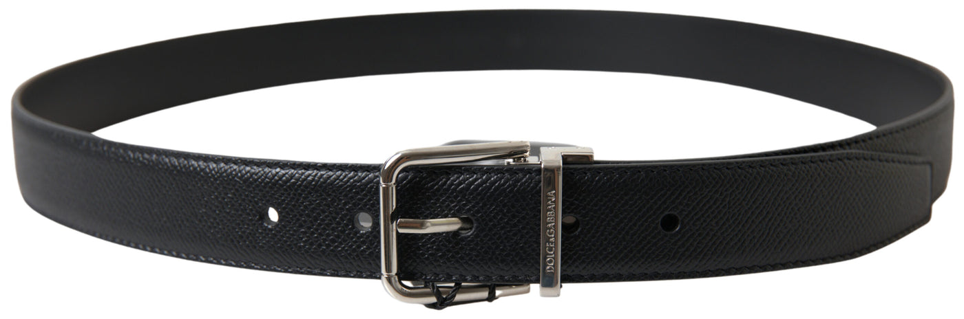 Black Leather Silver Metal Buckle Belt