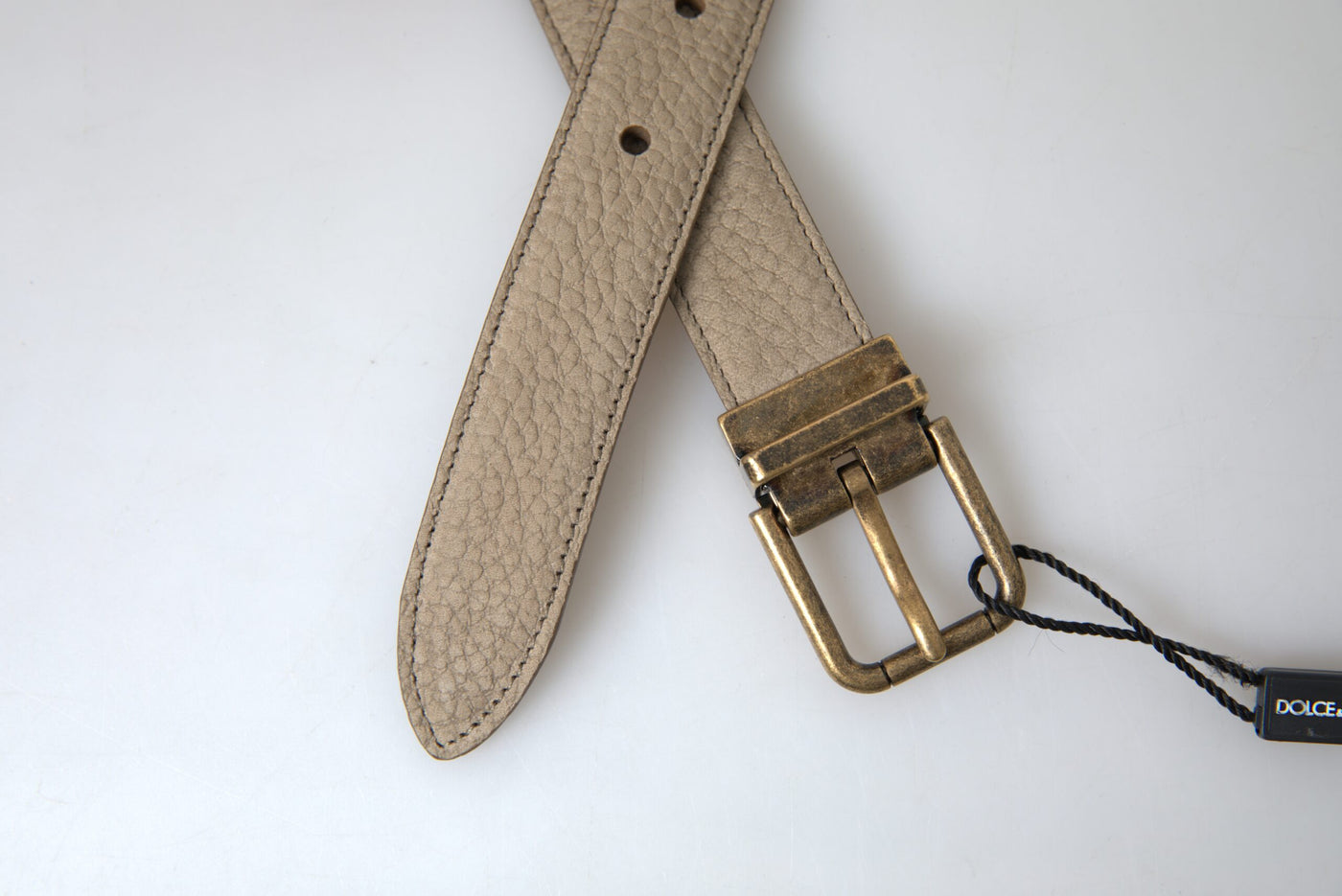 Beige Leather Gold Metal Buckle Men Belt