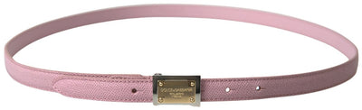 Pink Leather Logo Engraved Metal Buckle Belt