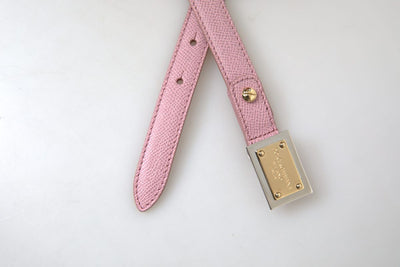 Pink Leather Logo Engraved Metal Buckle Belt