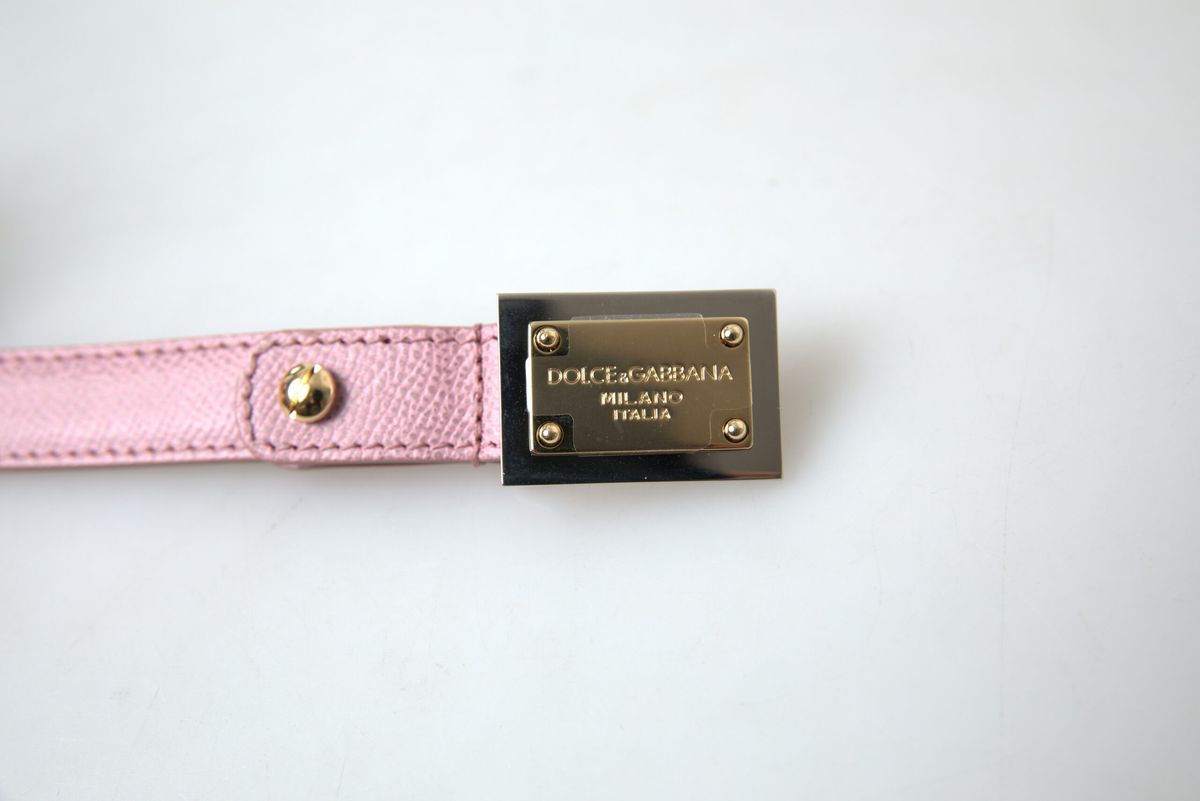 Pink Leather Logo Engraved Metal Buckle Belt