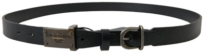 Black Leather Antique Logo Buckle Belt