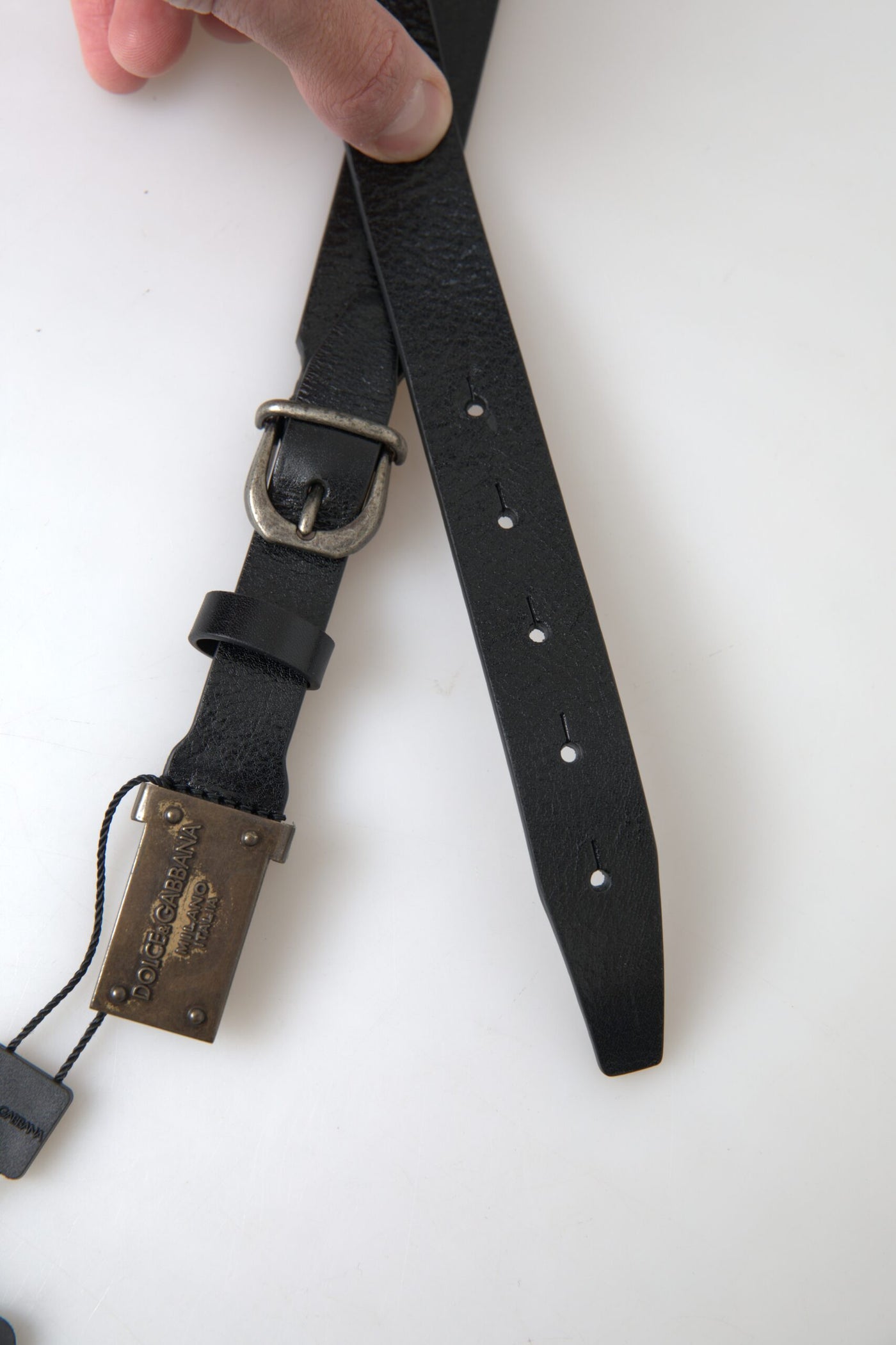 Black Leather Antique Logo Buckle Belt