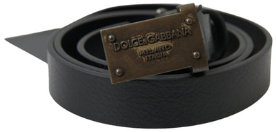 Black Leather Antique Logo Buckle Belt