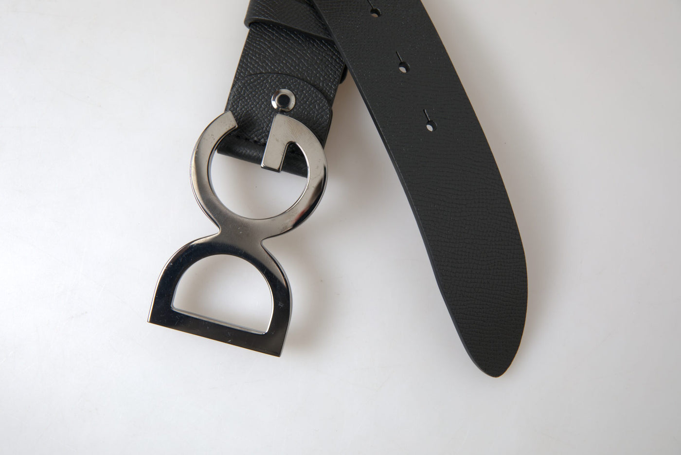 Black Leather Logo Metal Buckle Men Belt