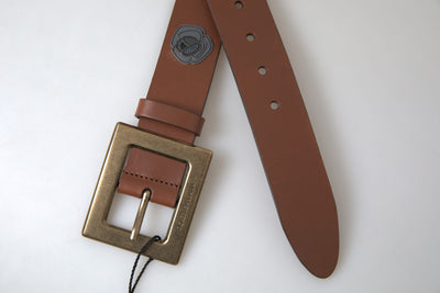 Brown Leather #DGFAMLY Square Buckle Belt