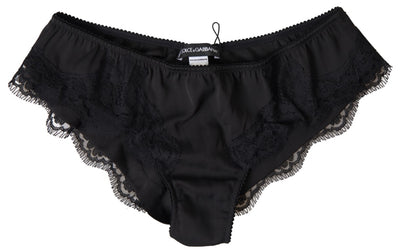 Black Satin Lace Stretch Panties Slip