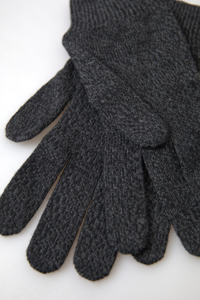 Gray Virgin Wool Knit Hands Mitten Men Gloves