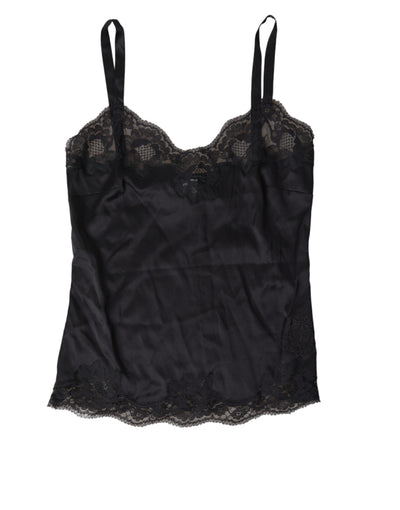 Black Lace Silk Sleepwear Camisole Top Underwear