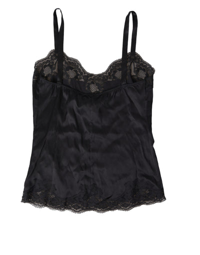 Black Lace Silk Sleepwear Camisole Top Underwear