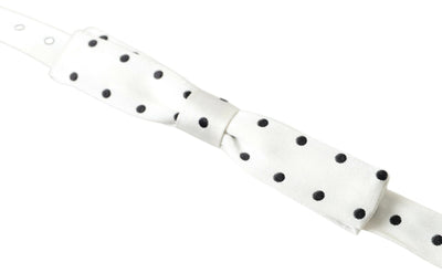 White Silk Polka Dot Adjustable Neck Men Bow Tie