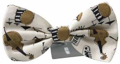 Beige Musical Instrument Print Neck Papillon Bow Tie