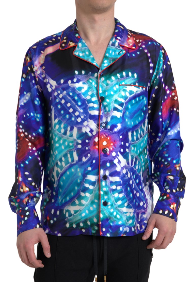 Multicolor Silk Psychedelic Print Men Pajama Shirt