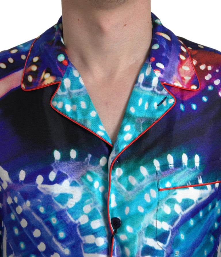 Multicolor Silk Psychedelic Print Men Pajama Shirt