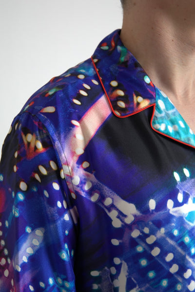 Multicolor Silk Psychedelic Print Men Pajama Shirt