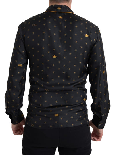 Black Gold Printed Men Pajama Silk Shirt