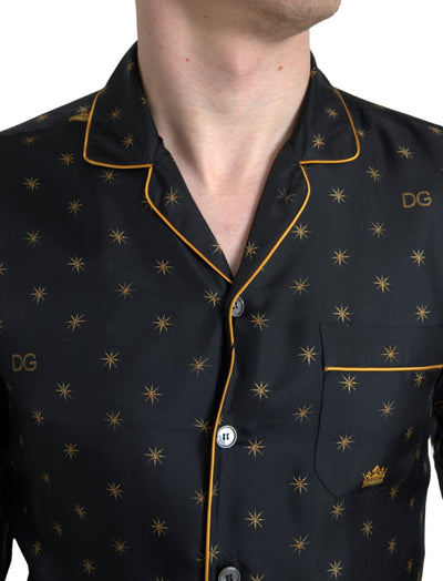 Black Gold Printed Men Pajama Silk Shirt