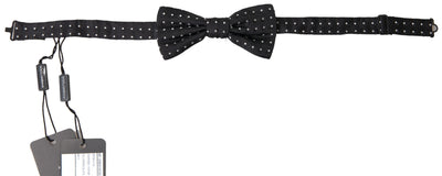 Black Polka Dot Silk Adjustable Men Neck Papillon Bow Tie