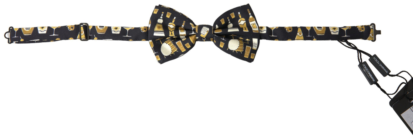 Black Printed Silk Adjustable Men Neck Papillon Bow Tie