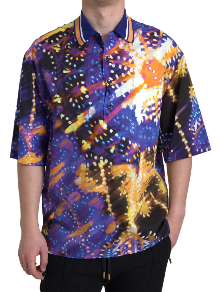 Luminaire Print Cotton Polo Top Men Shirt