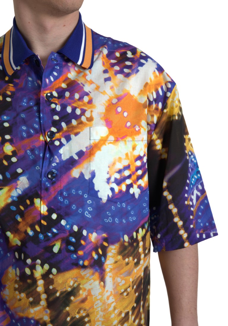 Luminaire Print Cotton Polo Top Men Shirt