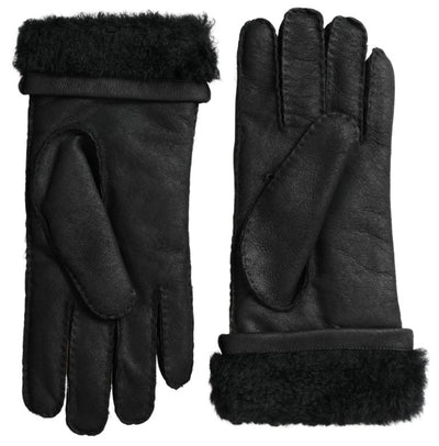 Black Leather Fur Short Hands Mitten Men Gloves