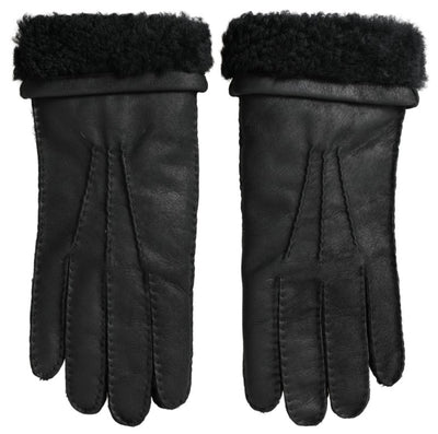 Black Leather Fur Short Hands Mitten Men Gloves