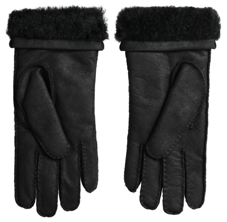 Black Leather Fur Short Hands Mitten Men Gloves