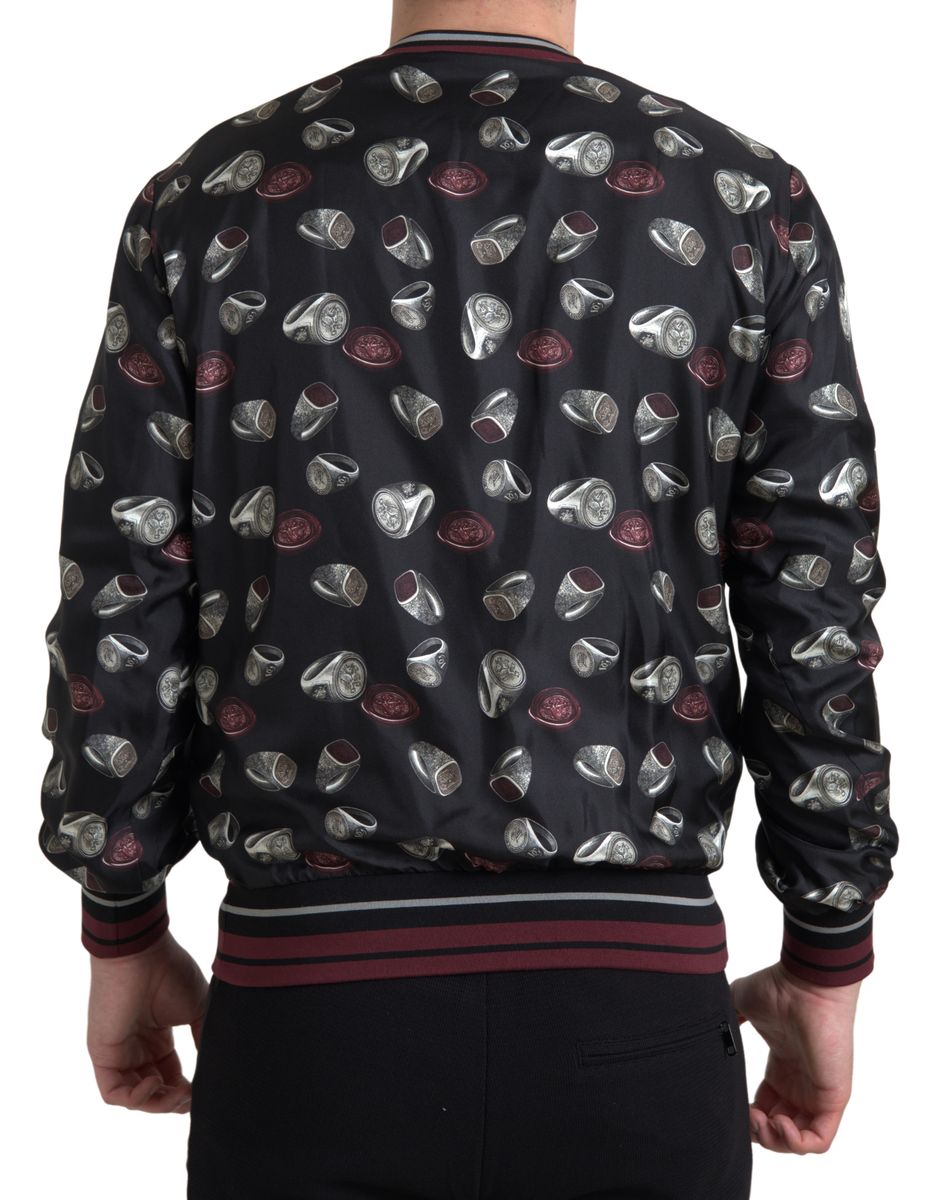 Black Ring Print Silk Crewneck Sweater