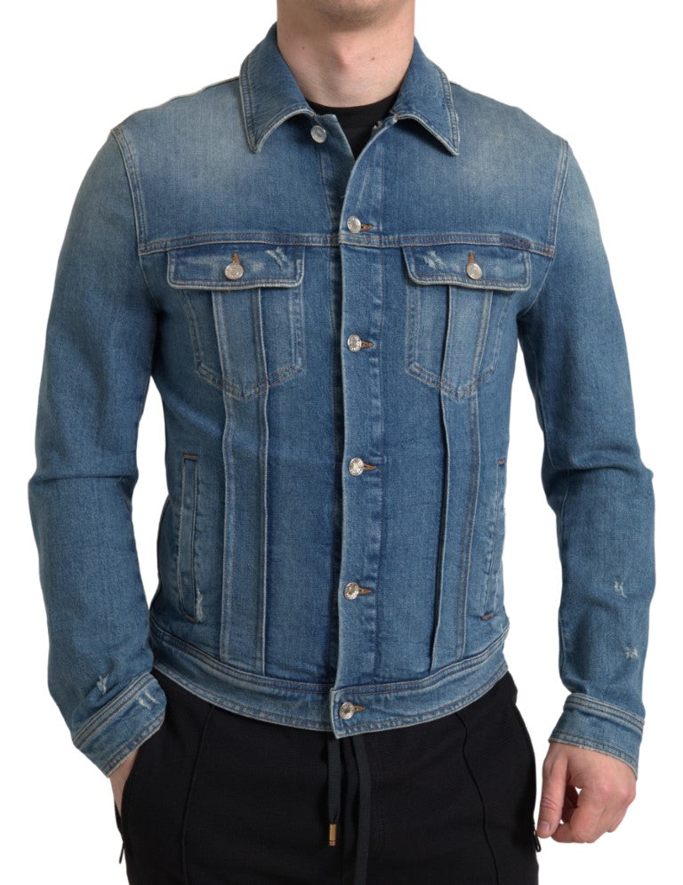 Blue Washed Cotton Stretch Denim Men Jacket