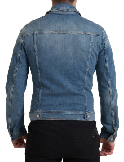 Blue Washed Cotton Stretch Denim Men Jacket