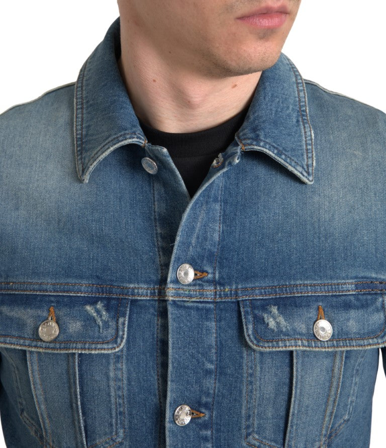 Blue Washed Cotton Stretch Denim Men Jacket