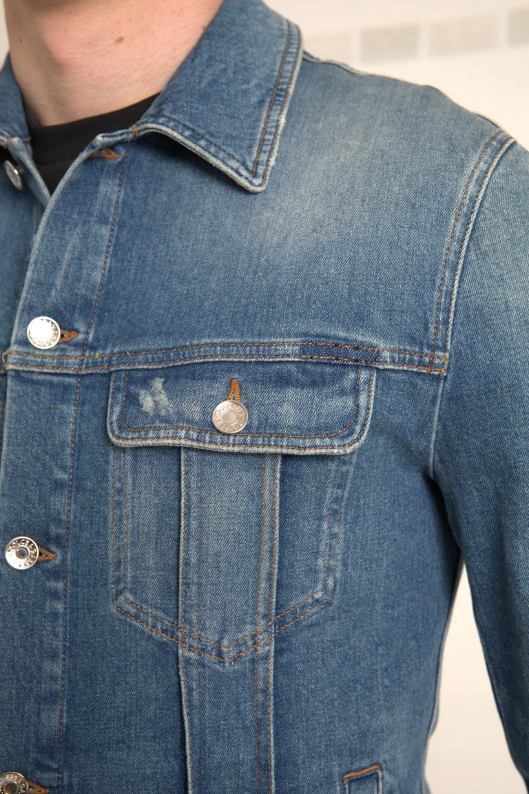 Blue Washed Cotton Stretch Denim Men Jacket