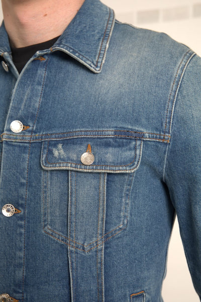 Blue Washed Cotton Stretch Denim Men Jacket